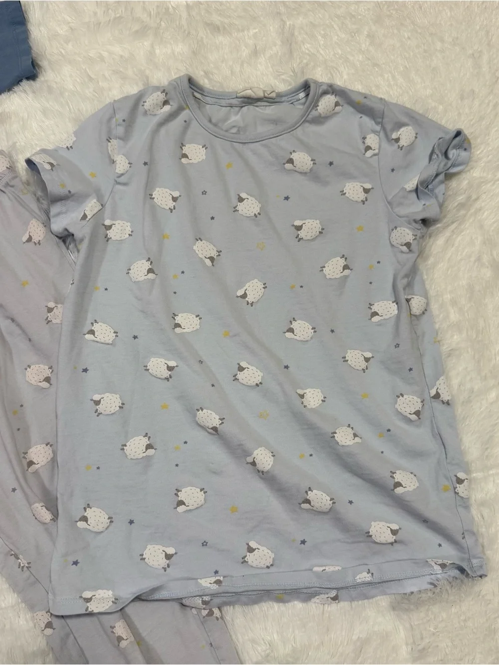 Cotton Juice 3 Piece Pajama Set Girls Sz 10 Cotton Pants Set Sheep Blue